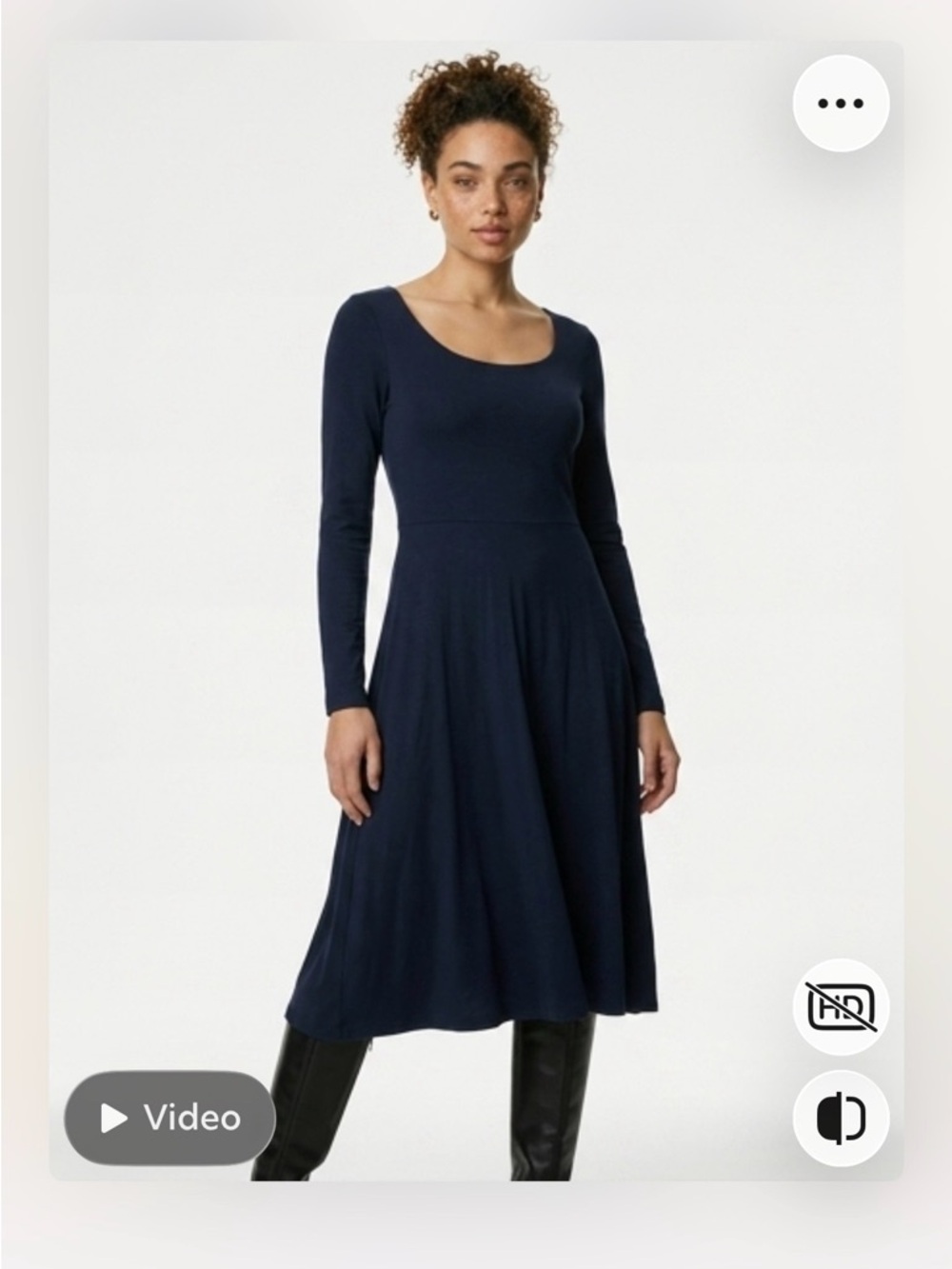 Banana Republic Navy Long-Sleeve Scoop Neck Dress